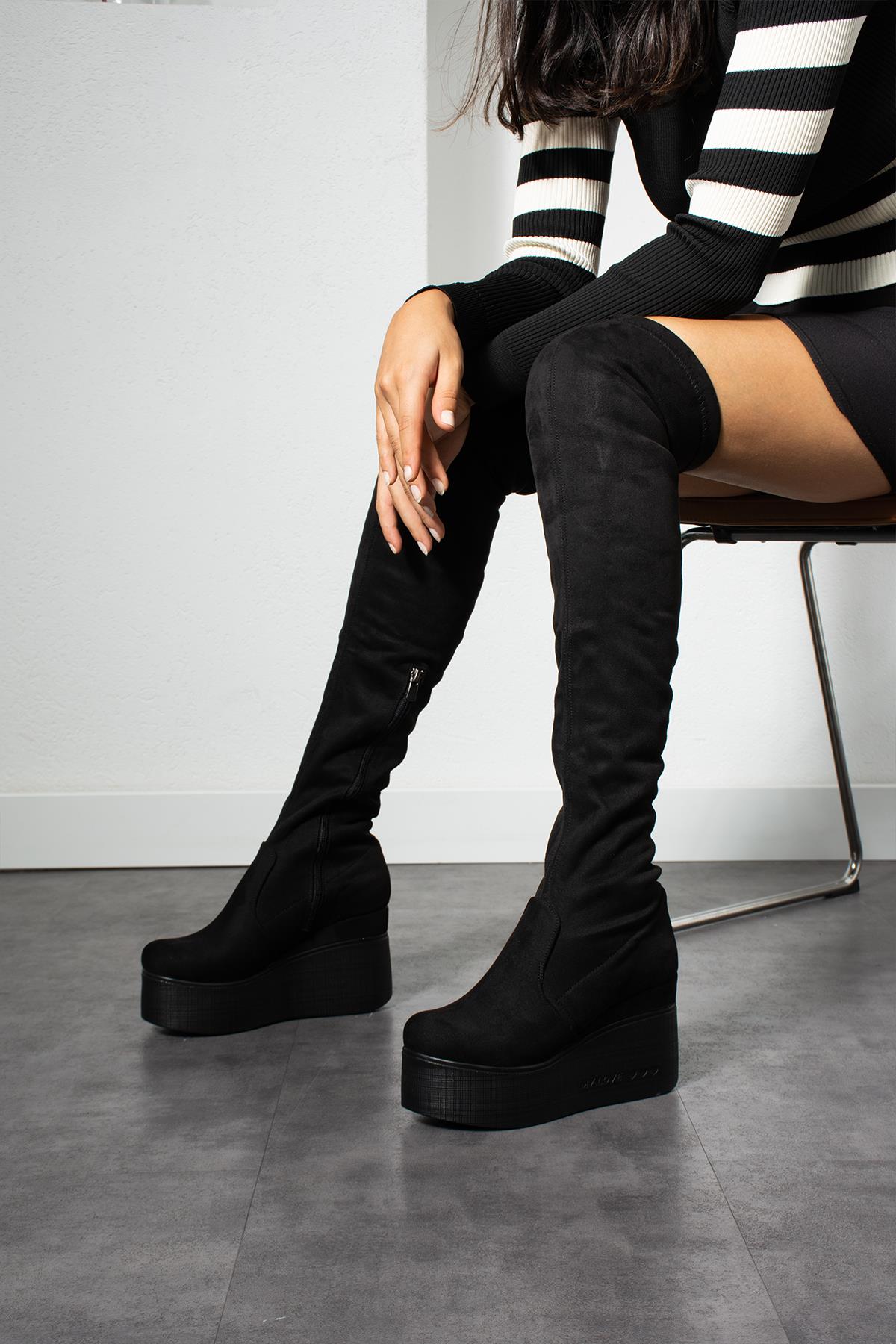 Modanizm Xoyo Siyah Diz Üstü Çizme