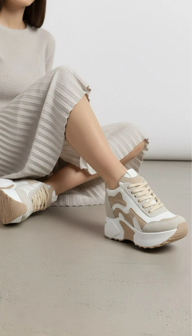 Modanizm Avlina Krem Gizli Topuklu Spor Ayakkabı