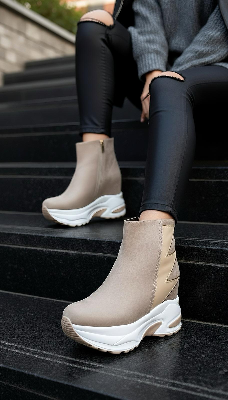 Fivrel Krem Dolgu Topuklu  Spor Bot