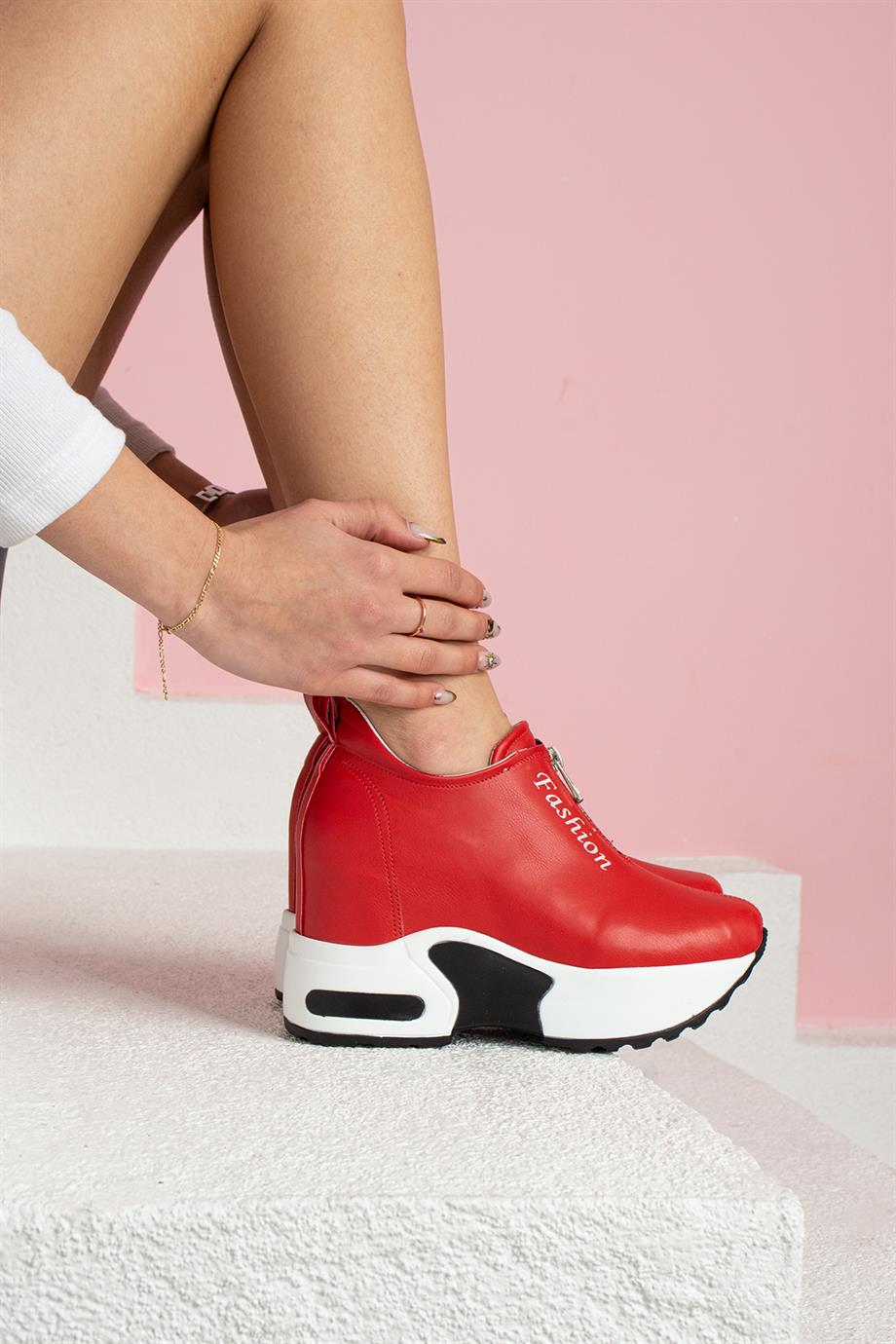 Modanizm Jaws Gizli Topuklu Kırmızı Spor Ayakkabı