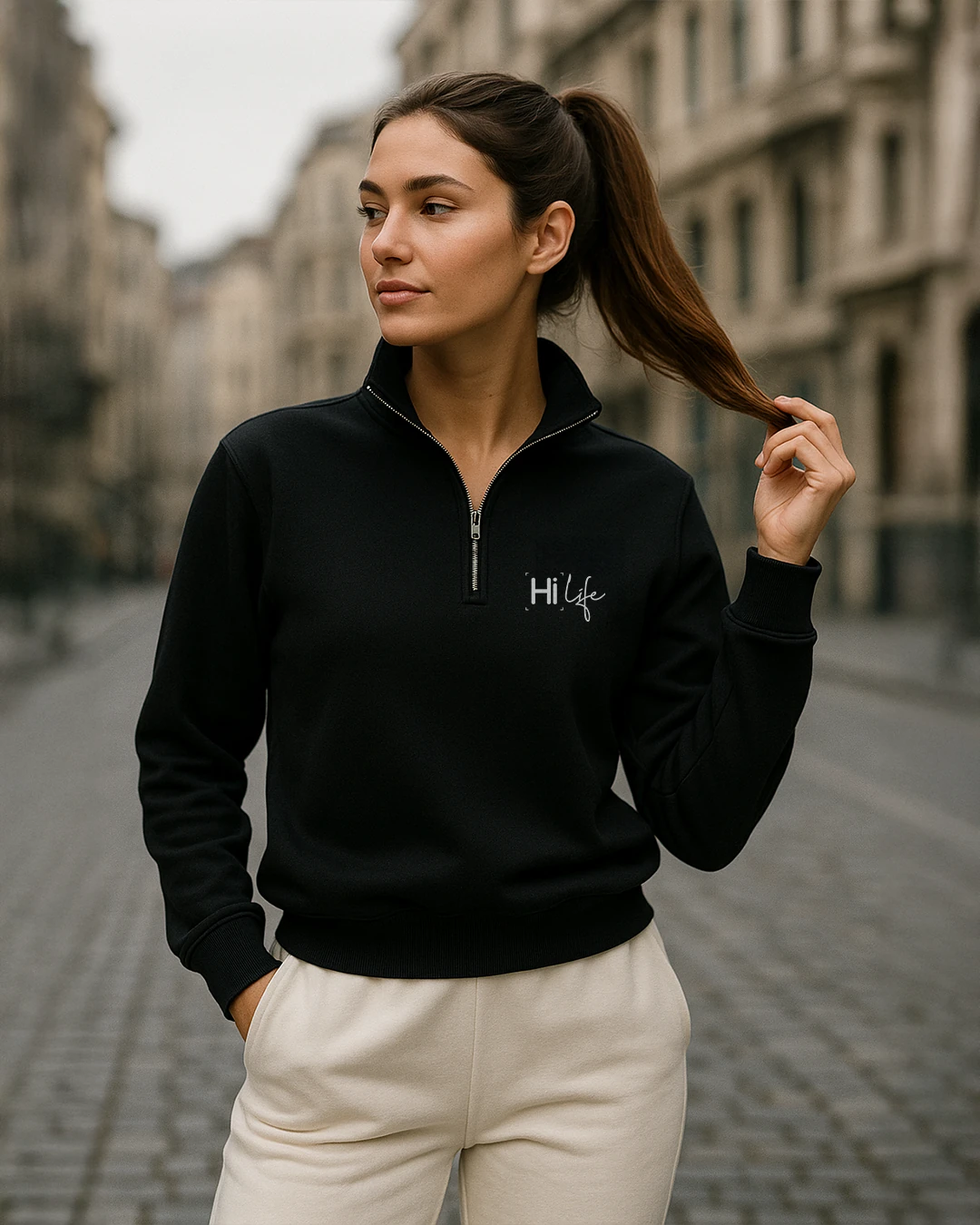 Basic Yarım Fermuarlı Unisex Sweatshirt