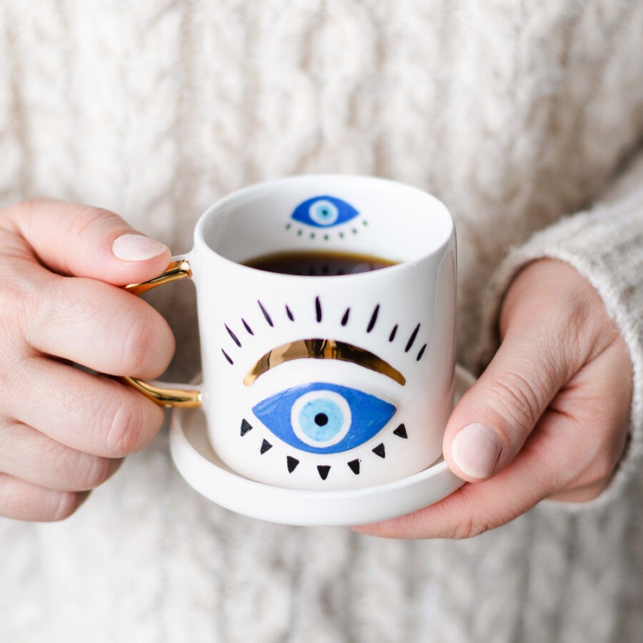 Evil Eye Duble Turkish Coffee Cup 