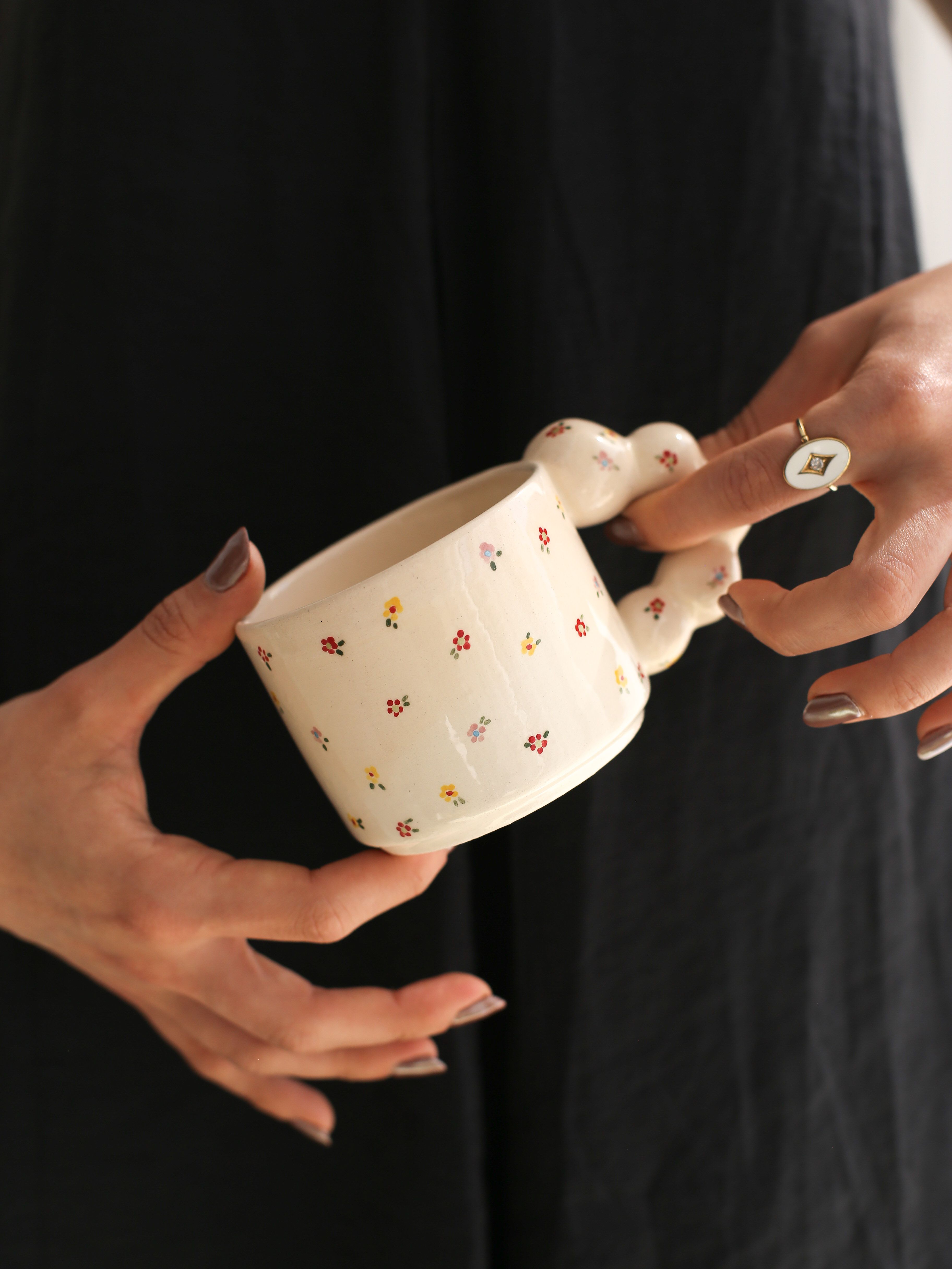 Floral Bead Handle Mug