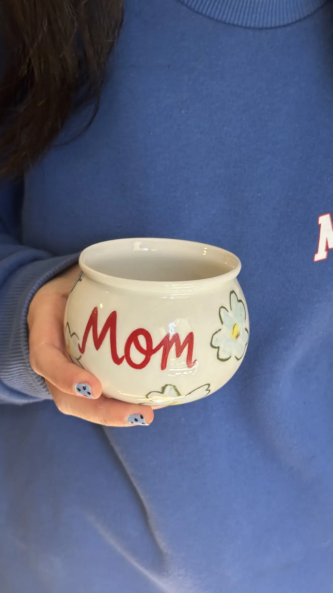MOM yazılı çiçekli porselen kupa