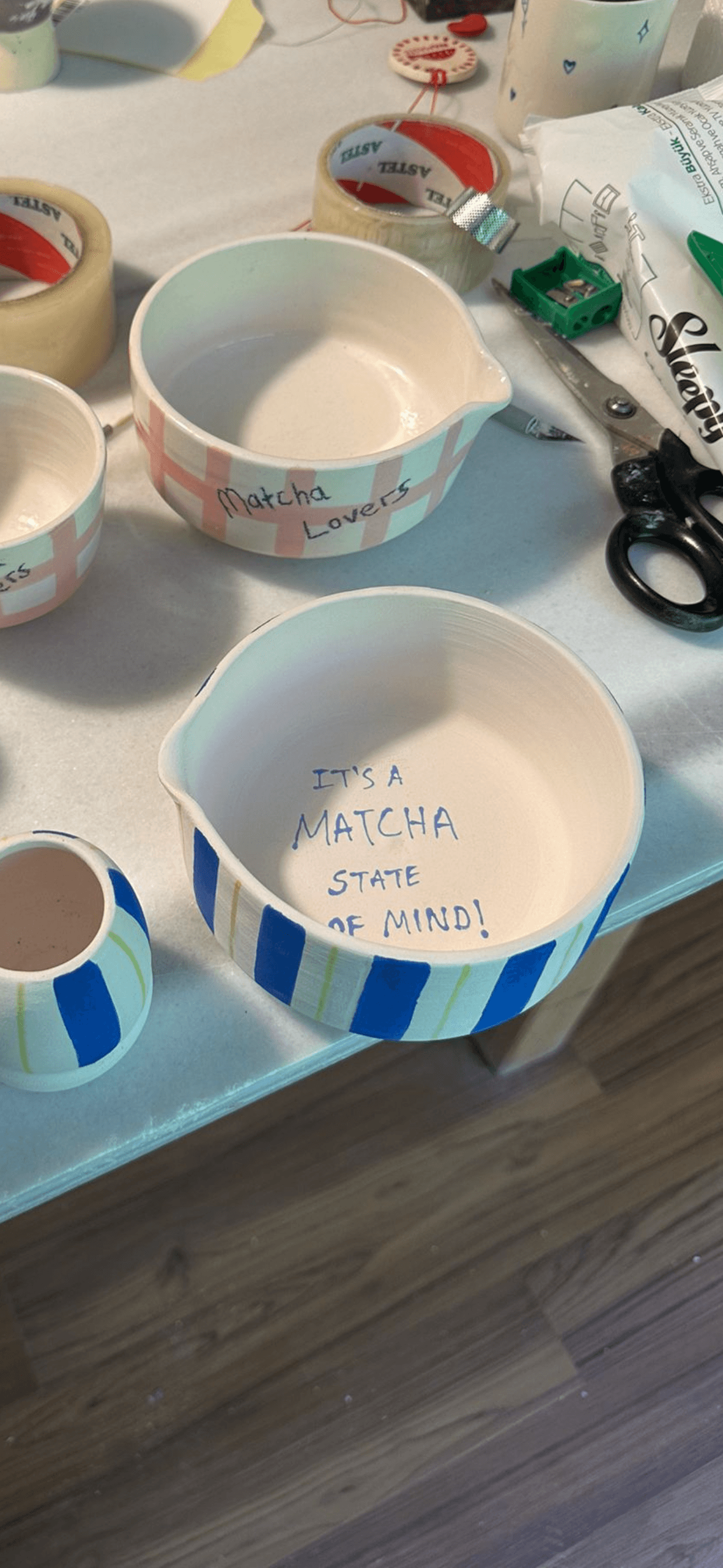 Matcha Seti Kobalt Çizgili