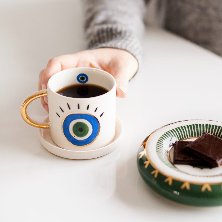 Green Evil Eye Duble Turkish Coffee 