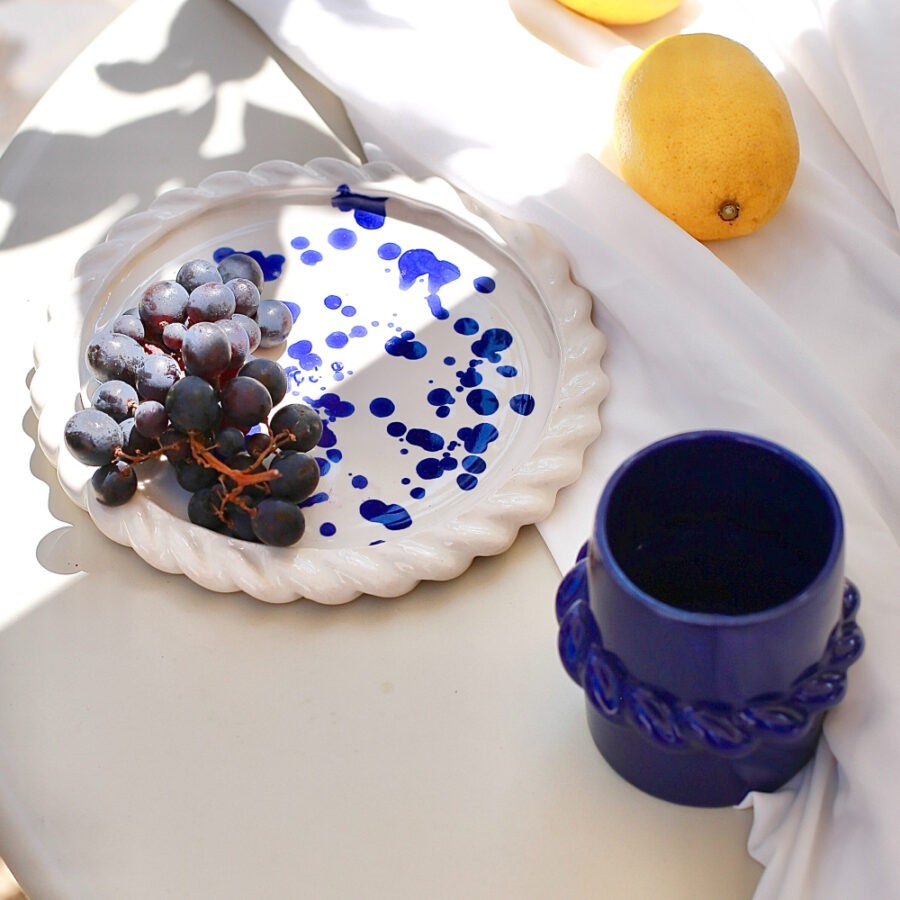 Cobalt Speck Twist Mug and Cobalt Plate 