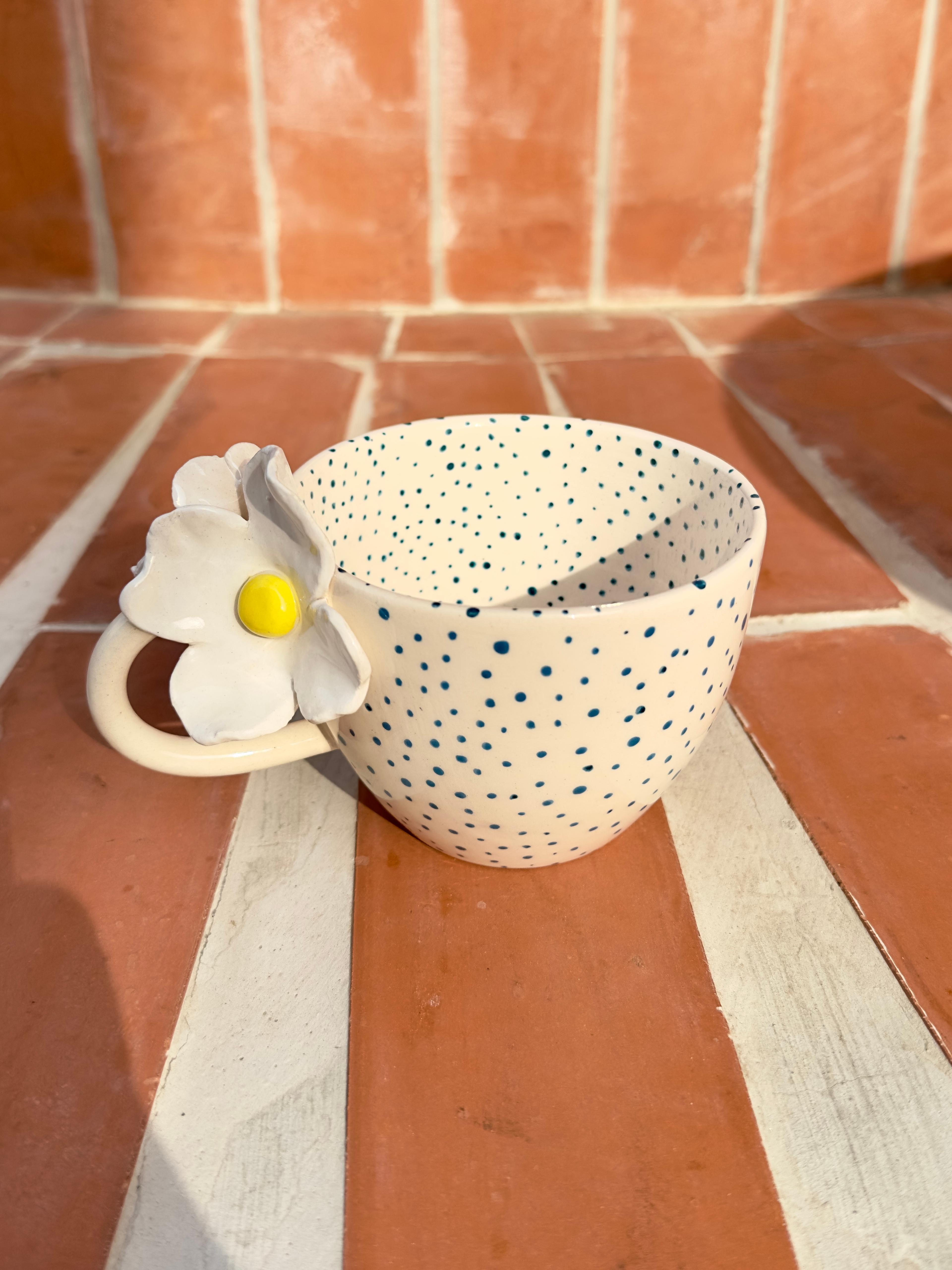 Floral Handle Spotted Mug