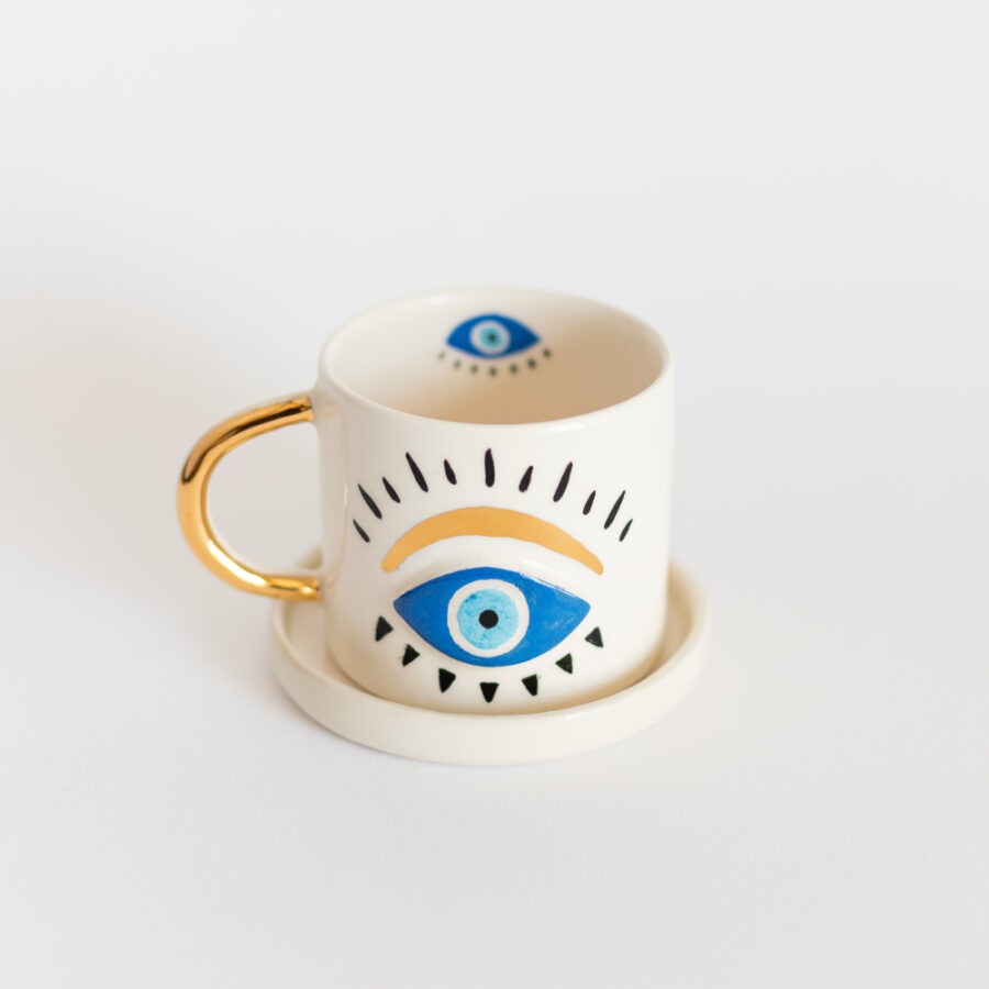 Evil Eye Duble Turkish Coffee Cup 