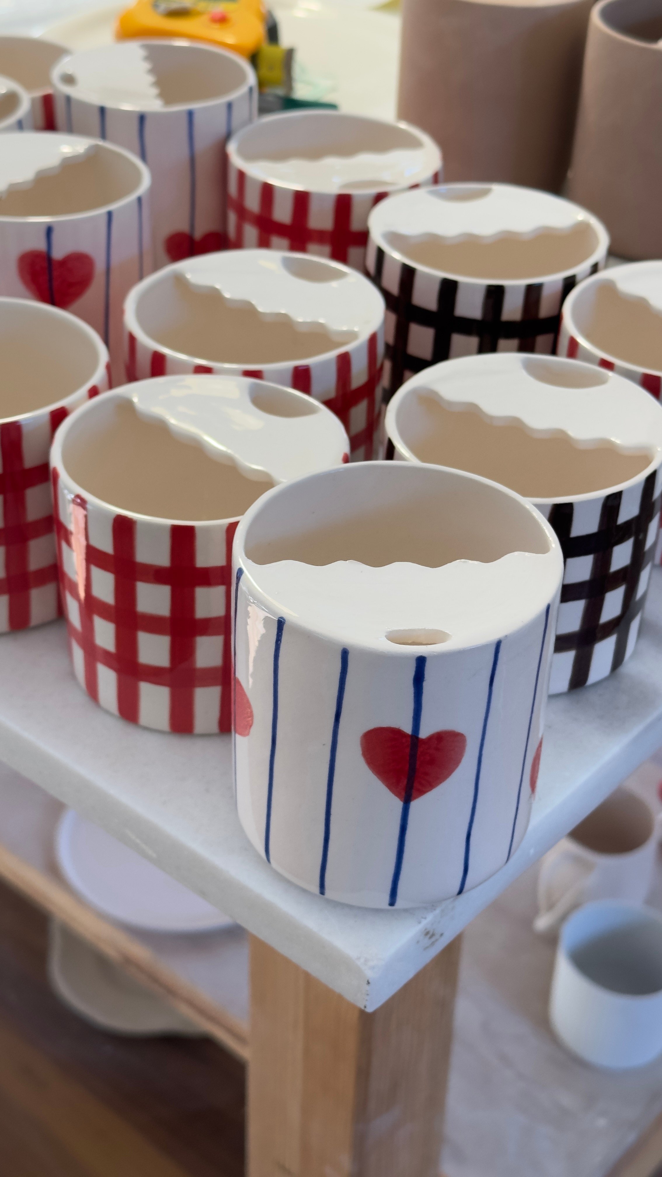 Striped and Heart Thermos Mug