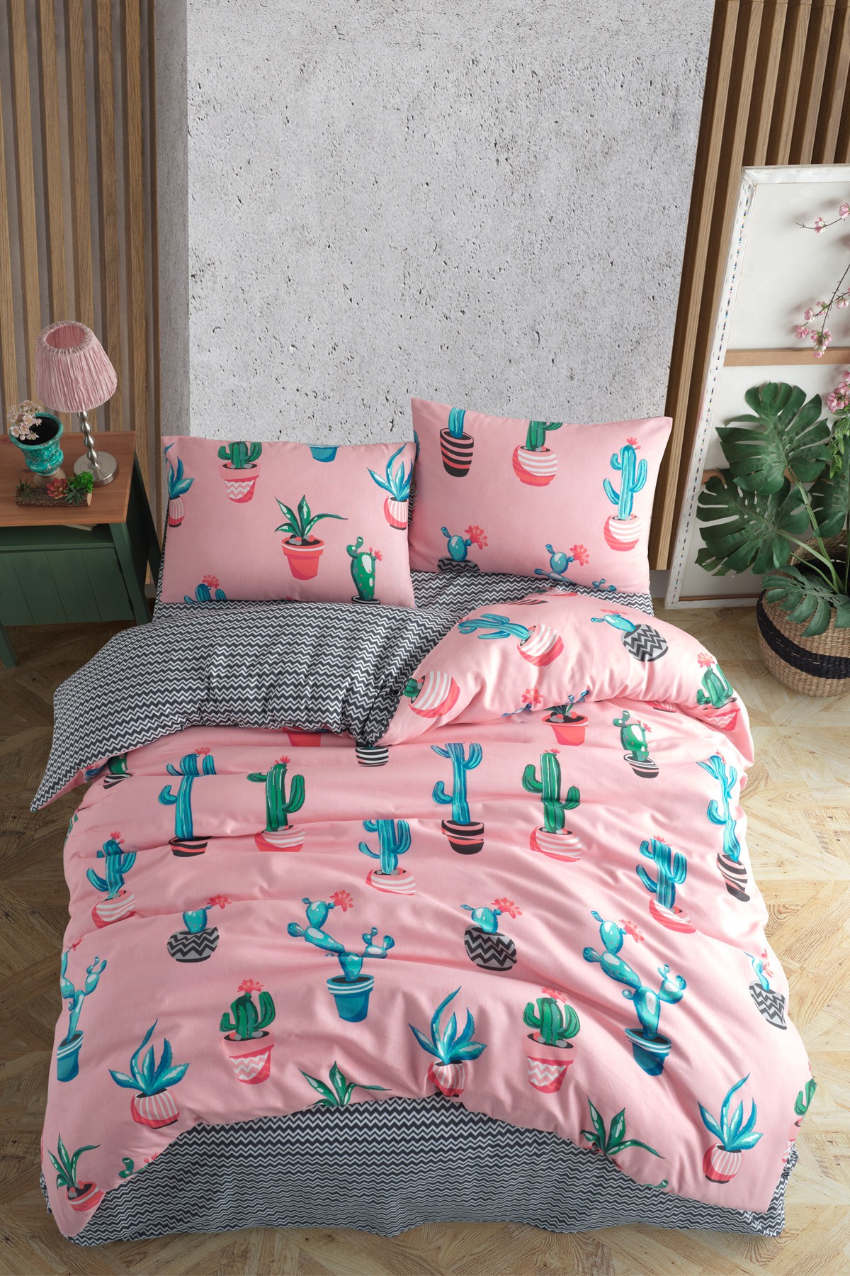 Cactus Tek Kişilik Kaktüs Desenli Nevresim Takımı