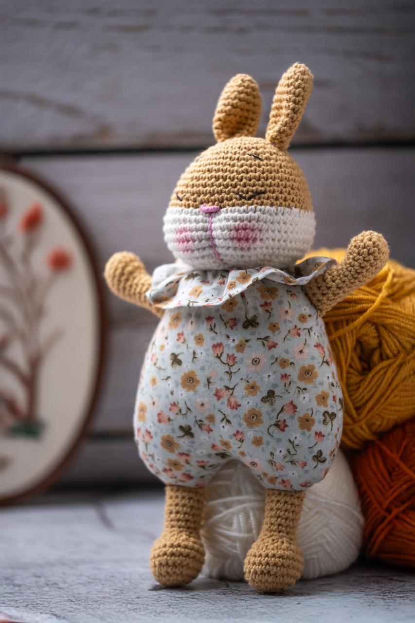 Amigurumi Örgü Bebek Çocuk Oyun ve Uyku Arkadaşı Tavşan Lui