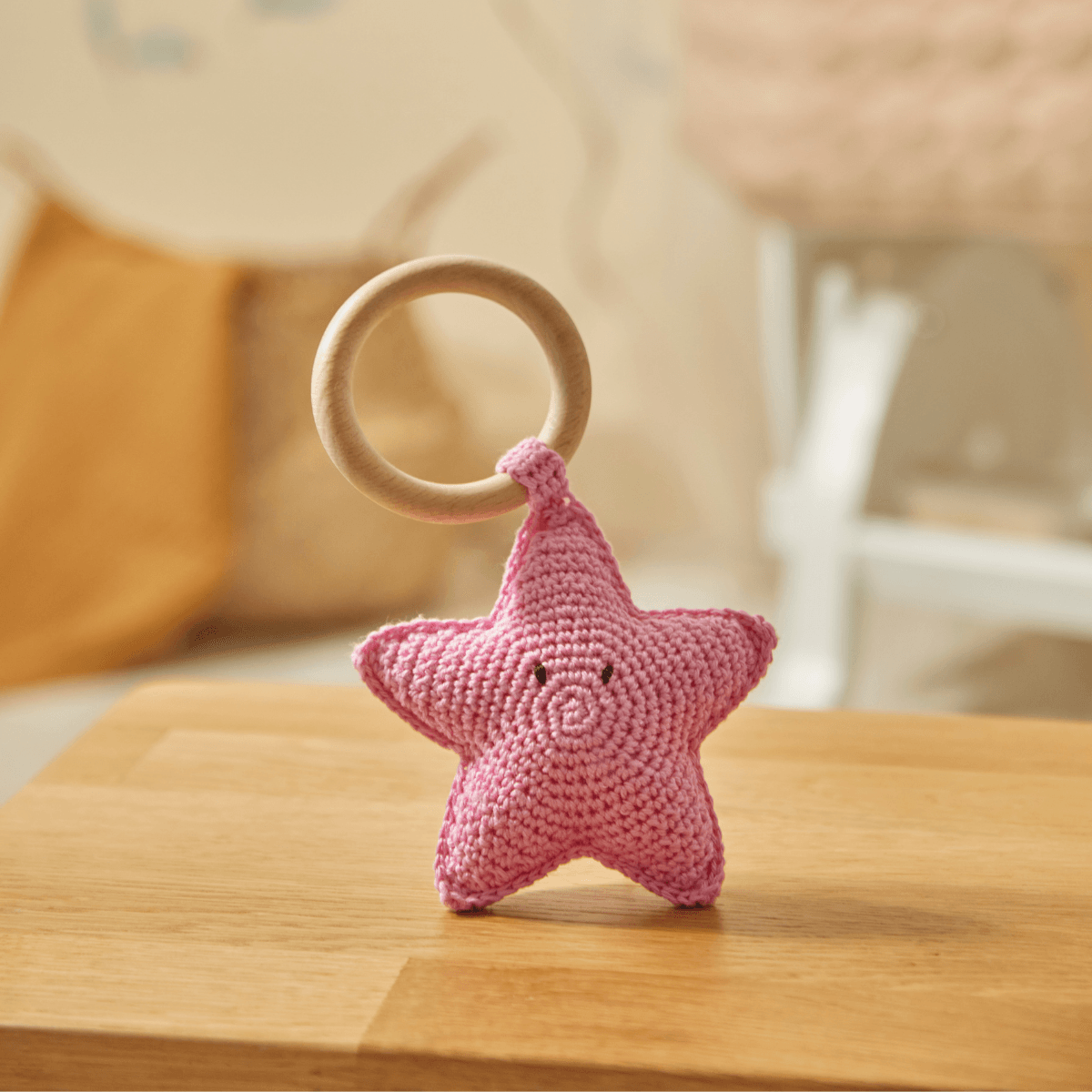 Doğal Bebek Örgü Amigurumi Diş Kaşıyıcı Yıldız Pembe 9-12 Ay