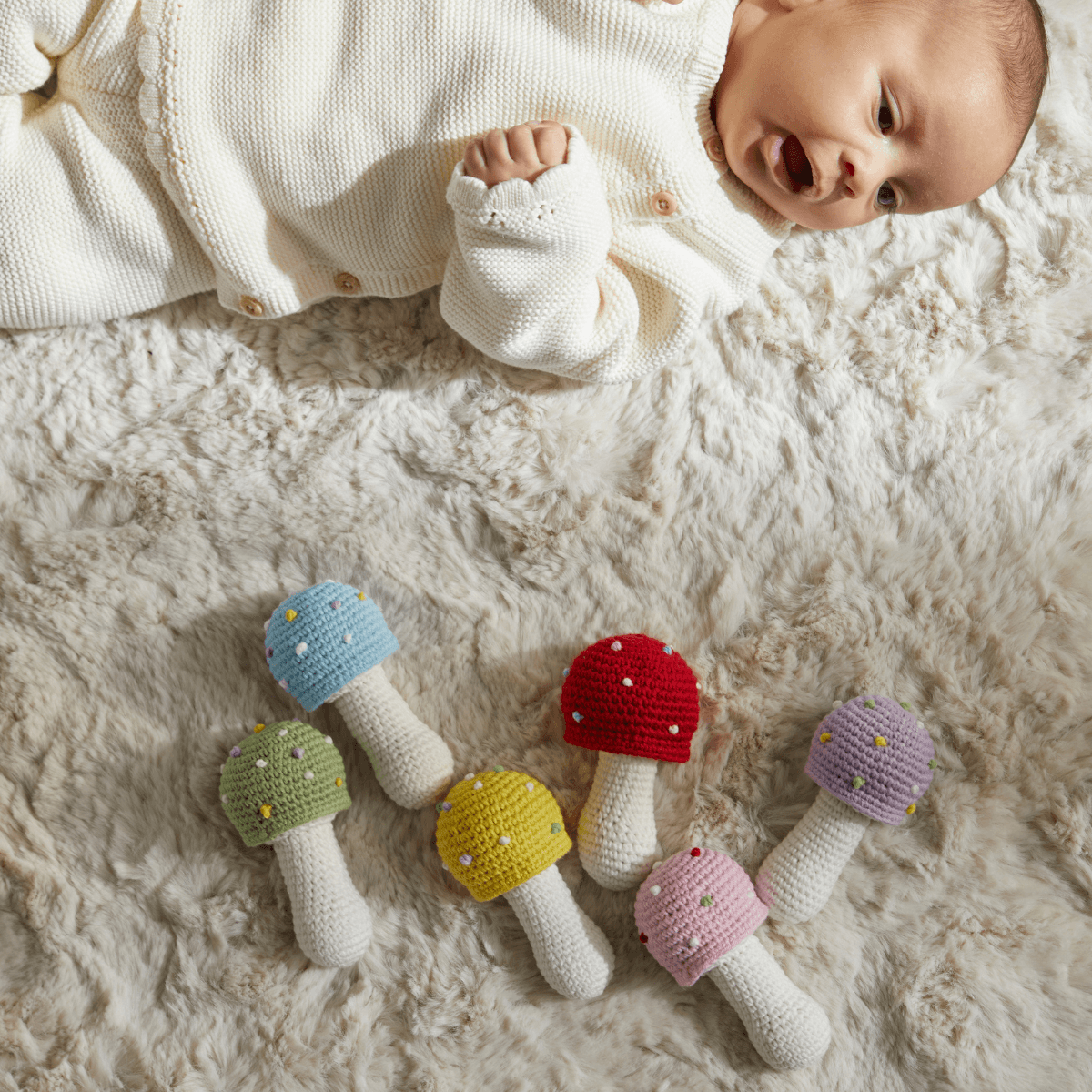 Doğal Bebek Örgü Amigurumi Mantar Eğlenceli Çıngırak