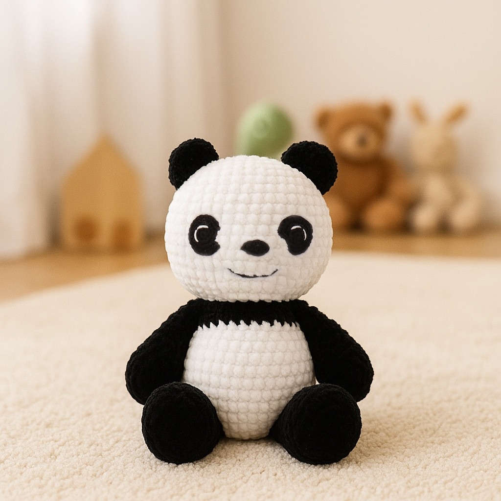 Sevimli El Yapımı Örgü Oyun ve Uyku Arkadaşı Panda Pu