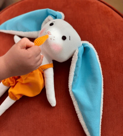 El Yapımı %100 Pamuk Bez Bebek Tavşan Tafi Hediye Kutulu