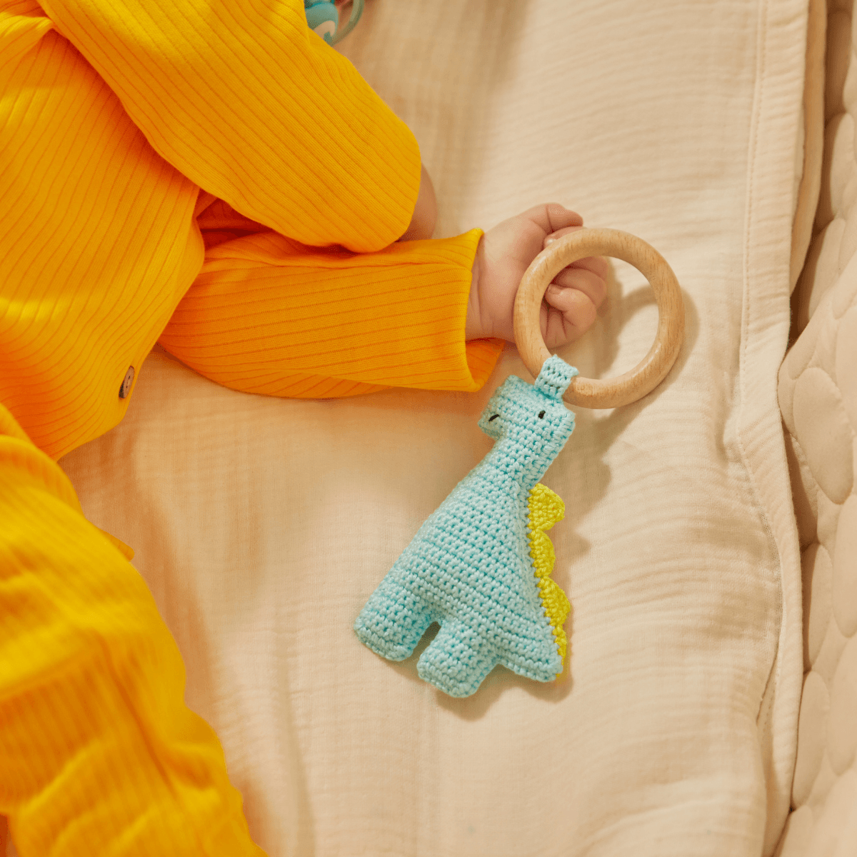 Doğal Bebek Örgü Amigurumi Diş Kaşıyıcı Dinazor Mavi 9-12 Ay