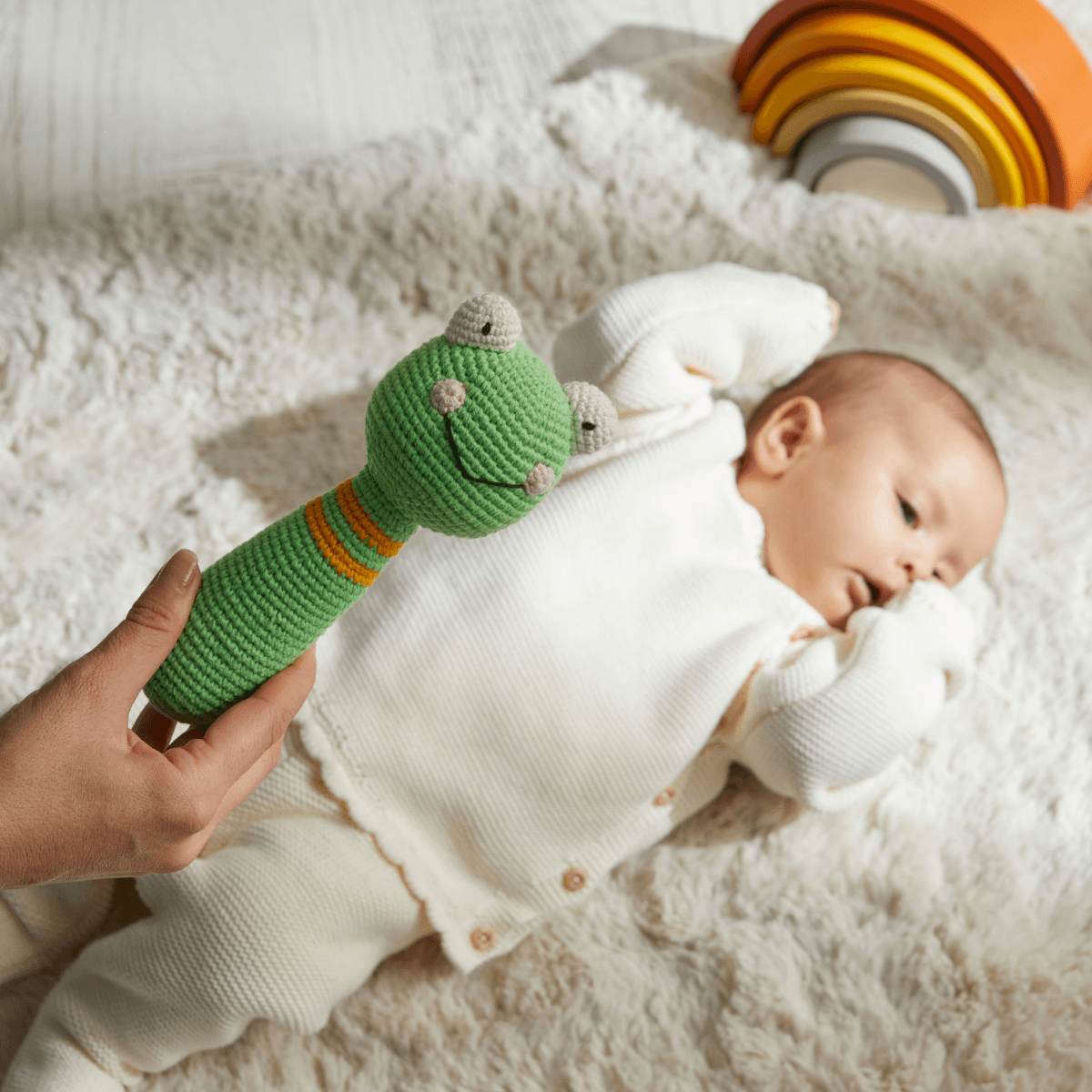 Doğal Bebek Örgü Amigurumi Kurbağa Eğlenceli  Çıngırak