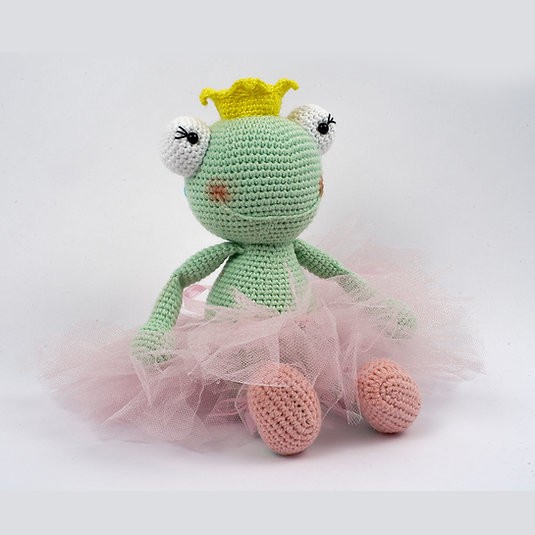Amigurumi Örgü Bebek Çocuk Doğal Oyun Arkadaşı Oyuncak Kurbağa Prenses
