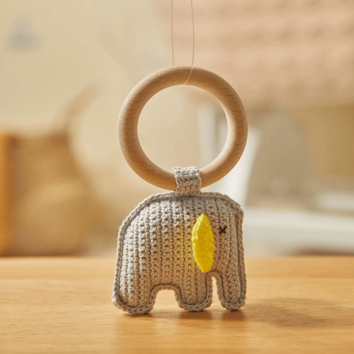 Doğal Bebek Örgü Amigurumi Diş Kaşıyıcı Fil Gri 9-12 Ay