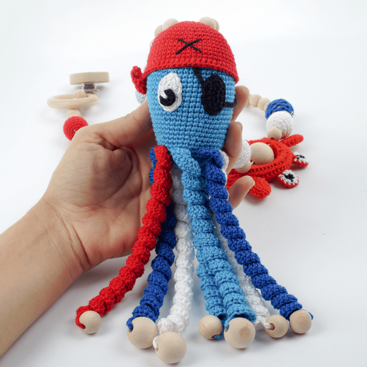 Bebek Eğlenceli Doğal Amigurumi Beşik Bebek Arabası Puset Askısı Ahtapot