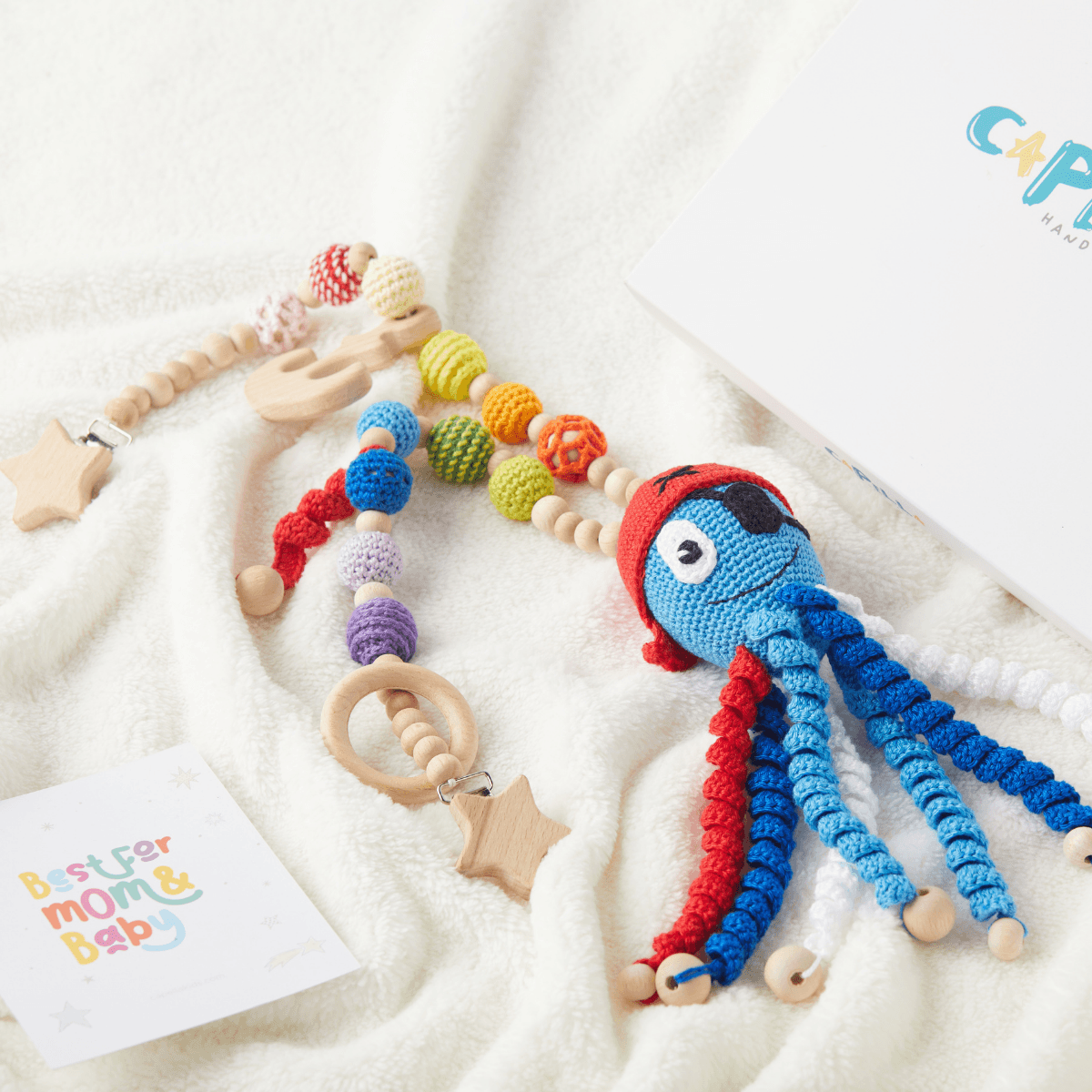 Bebek Eğlenceli Doğal Amigurumi Beşik Bebek Arabası Puset Askısı Ahtapot