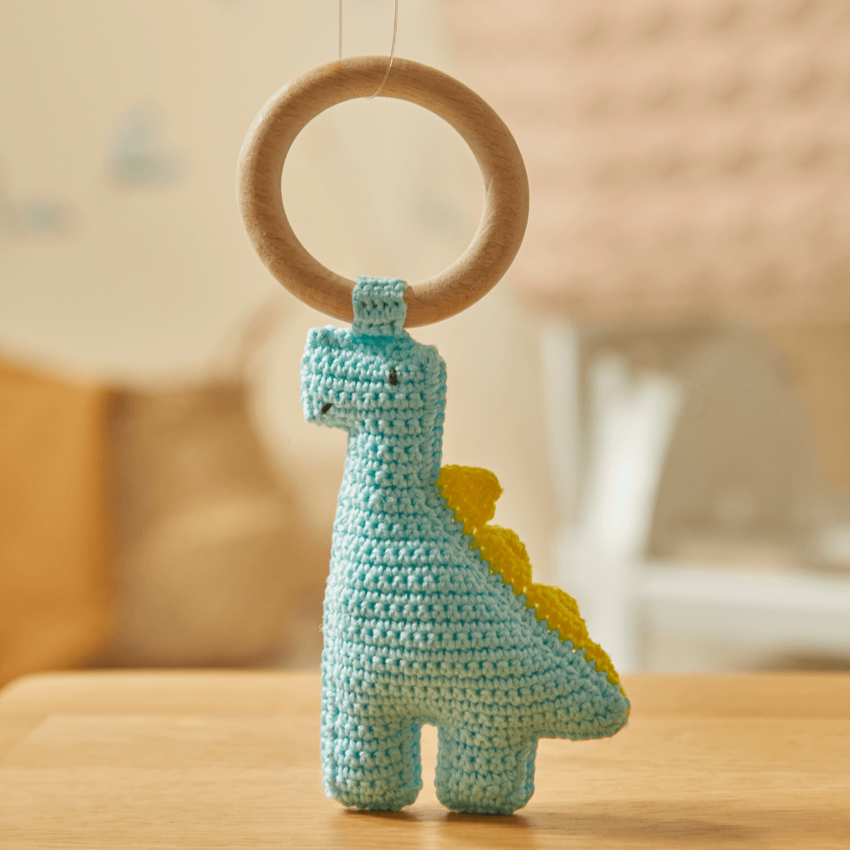 Doğal Bebek Örgü Amigurumi Diş Kaşıyıcı Dinazor Mavi 9-12 Ay