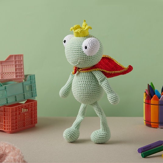 Amigurumi Örgü Bebek Çocuk Doğal Oyun Arkadaşı Oyuncak Kurbağa Prens