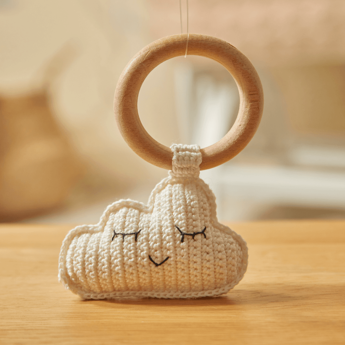 Doğal Bebek Örgü Amigurumi Diş Kaşıyıcı Bulut Beyaz 9-12 Ay