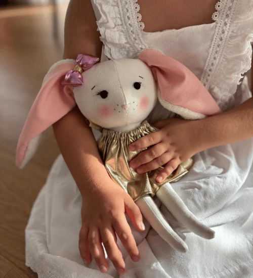 El Yapımı %100 Pamuk Bez Bebek Tavşan Tofi Hediye Kutulu