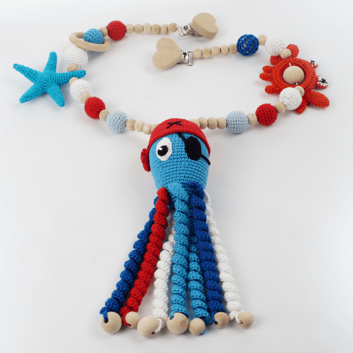 Bebek Eğlenceli Doğal Amigurumi Beşik Bebek Arabası Puset Askısı Ahtapot