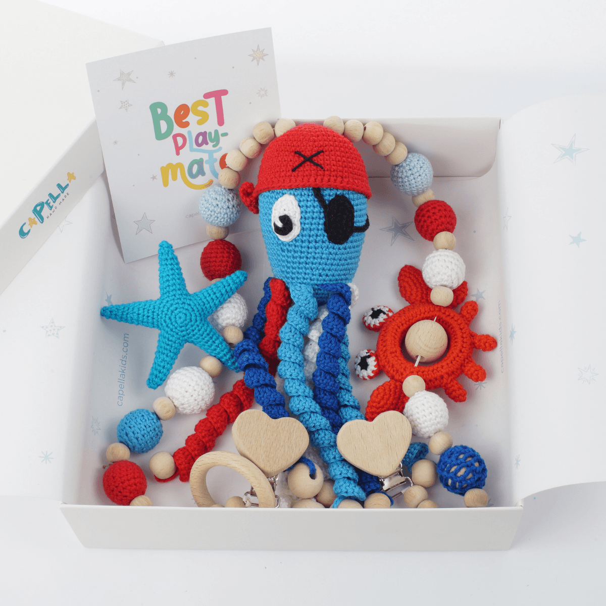Bebek Eğlenceli Doğal Amigurumi Beşik Bebek Arabası Puset Askısı Ahtapot
