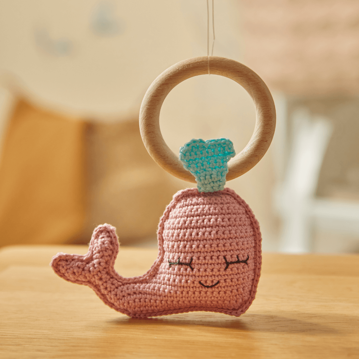 Doğal Bebek Örgü Amigurumi Diş Kaşıyıcı Yunus Pembe 9-12 Ay