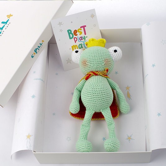 Amigurumi Örgü Bebek Çocuk Doğal Oyun Arkadaşı Oyuncak Kurbağa Prens
