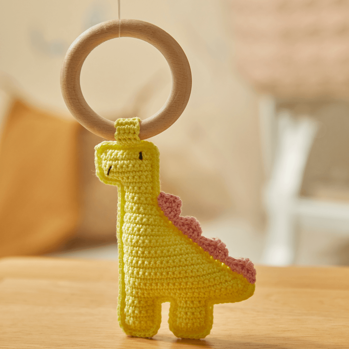 Doğal Bebek Örgü Amigurumi Diş Kaşıyıcı Dinazor Sarı 9-12 Ay