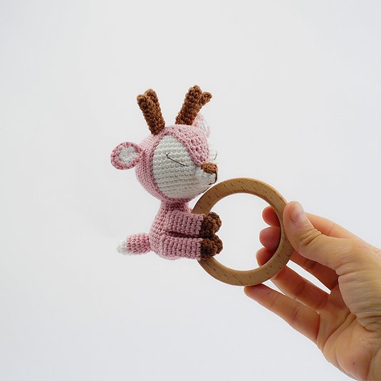 Yenidoğan Natural Bebek Amigurumi Hediyelik Set Utangaç Geyik Diş Kaşıyıcı, Oyun Bileziği, Müslin