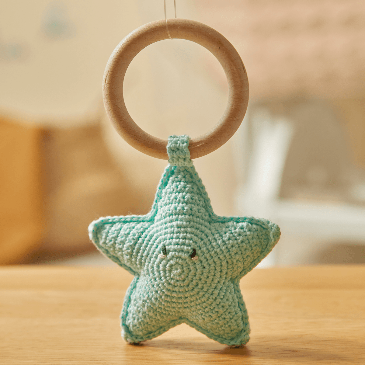 Doğal Bebek Örgü Amigurumi Diş Kaşıyıcı Yıldız Mavi 9-12 Ay