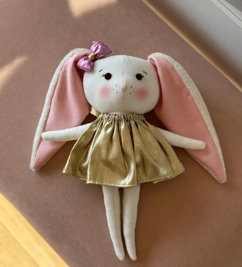 El Yapımı %100 Pamuk Bez Bebek Tavşan Tofi Hediye Kutulu