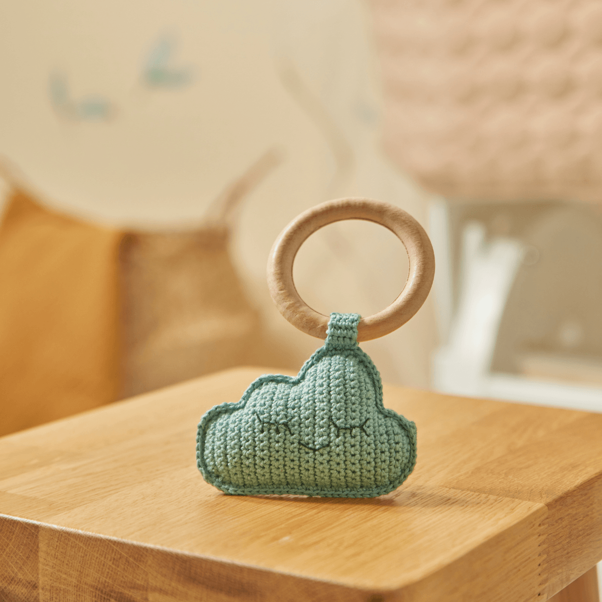 Doğal Bebek Örgü Amigurumi Diş Kaşıyıcı Bulut Mavi 9-12 Ay