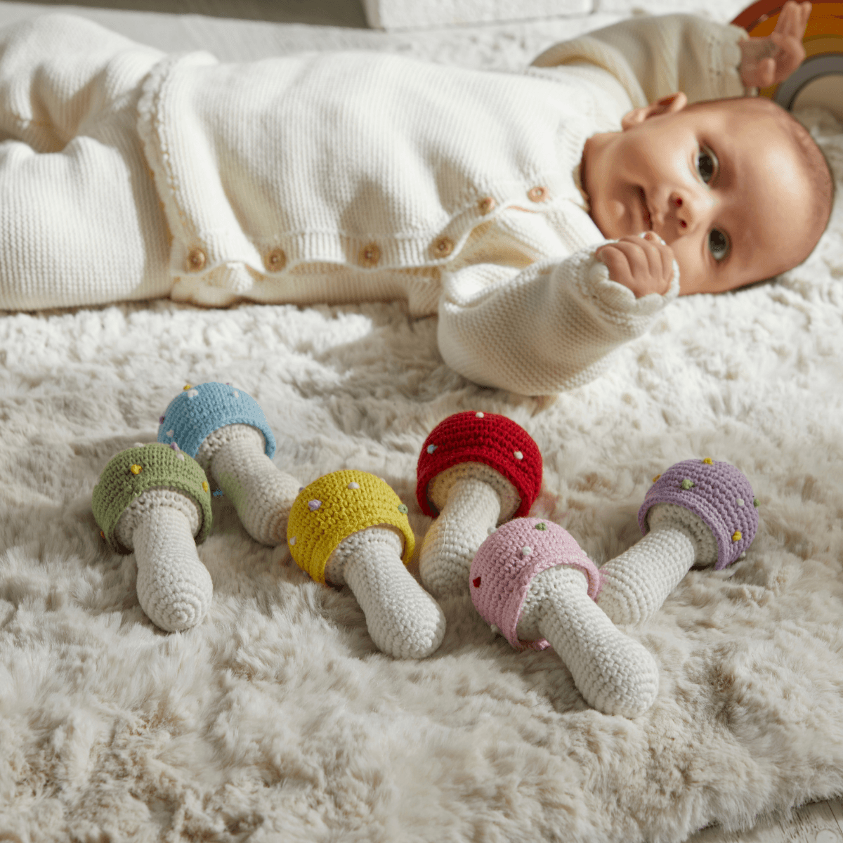 Doğal Bebek Örgü Amigurumi Mantar Eğlenceli Çıngırak