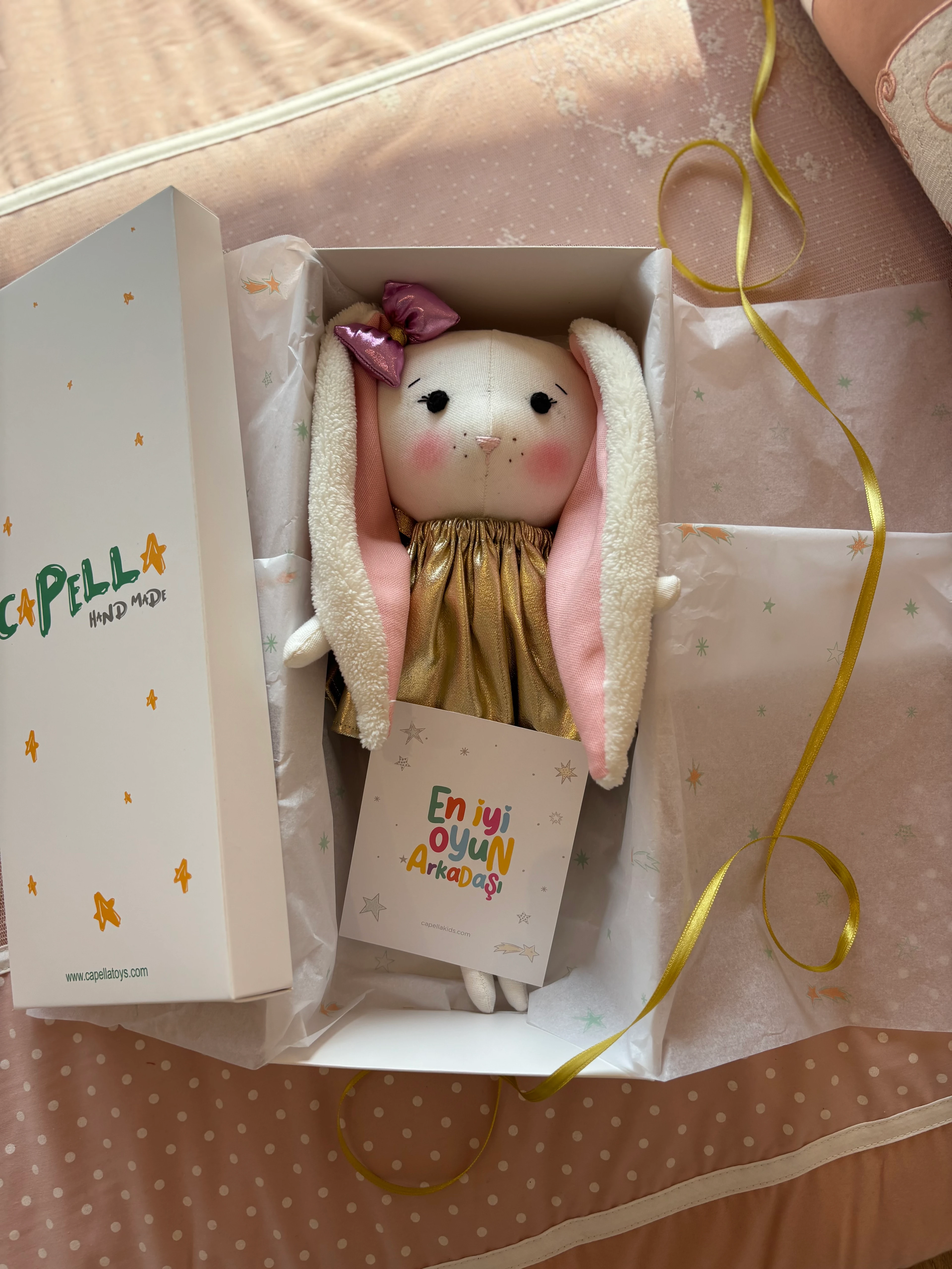 El Yapımı %100 Pamuk Bez Bebek Tavşan Tofi Hediye Kutulu