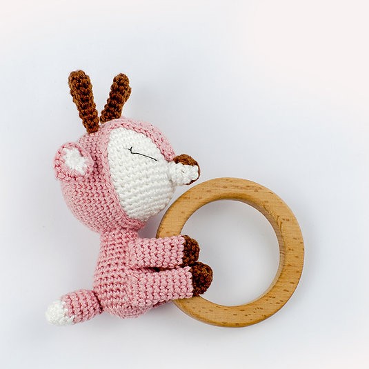 Yenidoğan Natural Bebek Amigurumi Hediyelik Set Utangaç Geyik Diş Kaşıyıcı, Oyun Bileziği, Müslin