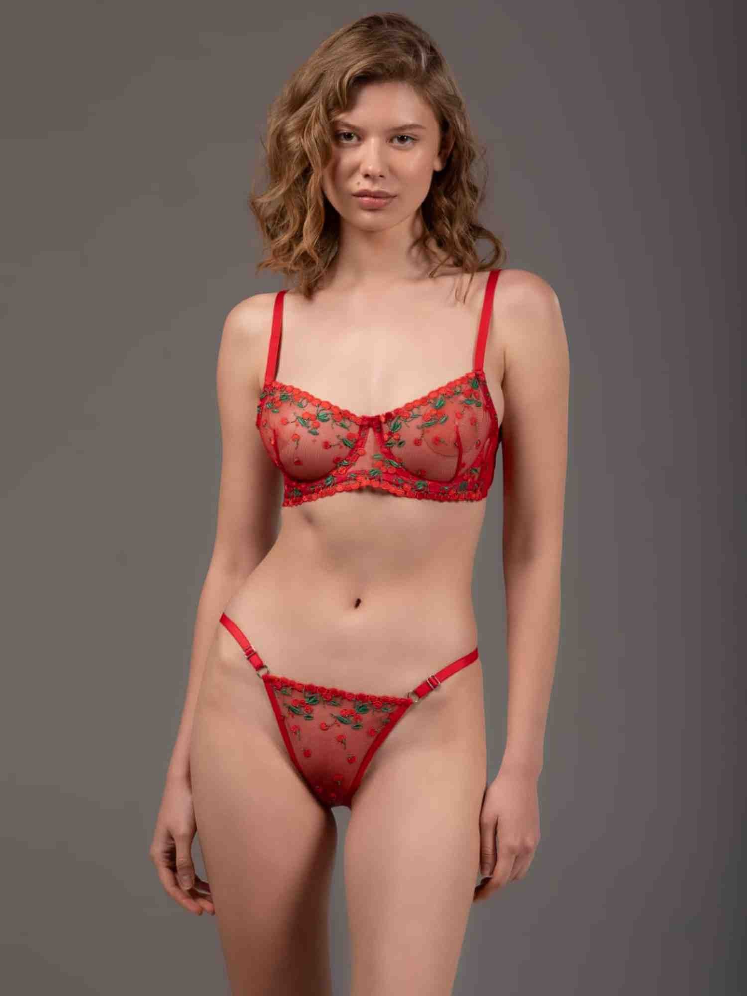 KIRMIZI KİRAZ DESEN BRA SET