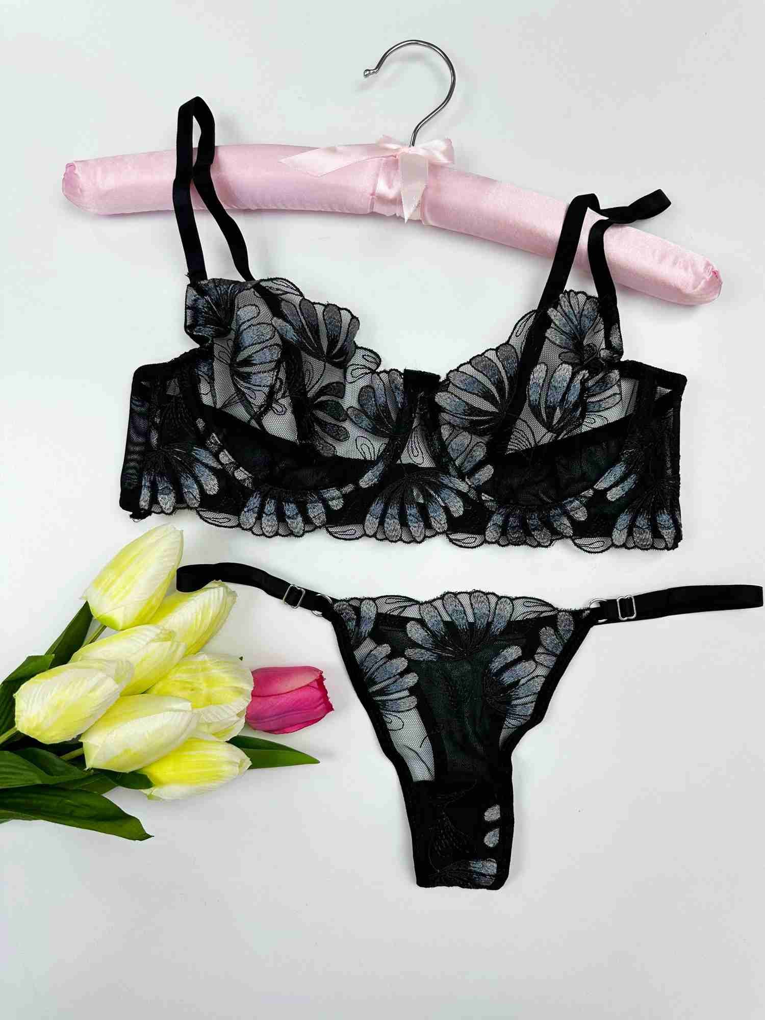 SİYAH GELİNCİK BRA SET