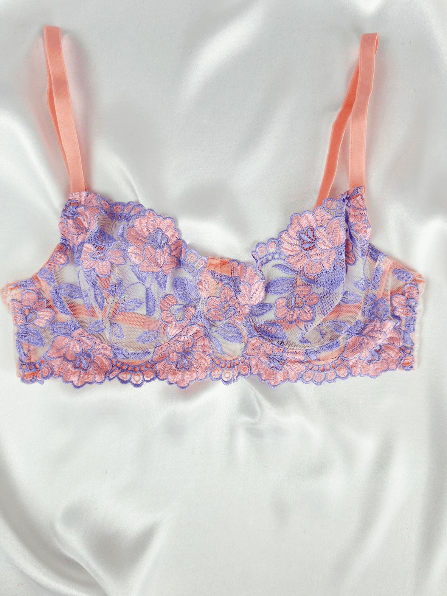 PUDRA LİLA ÇİÇEK BRA SET