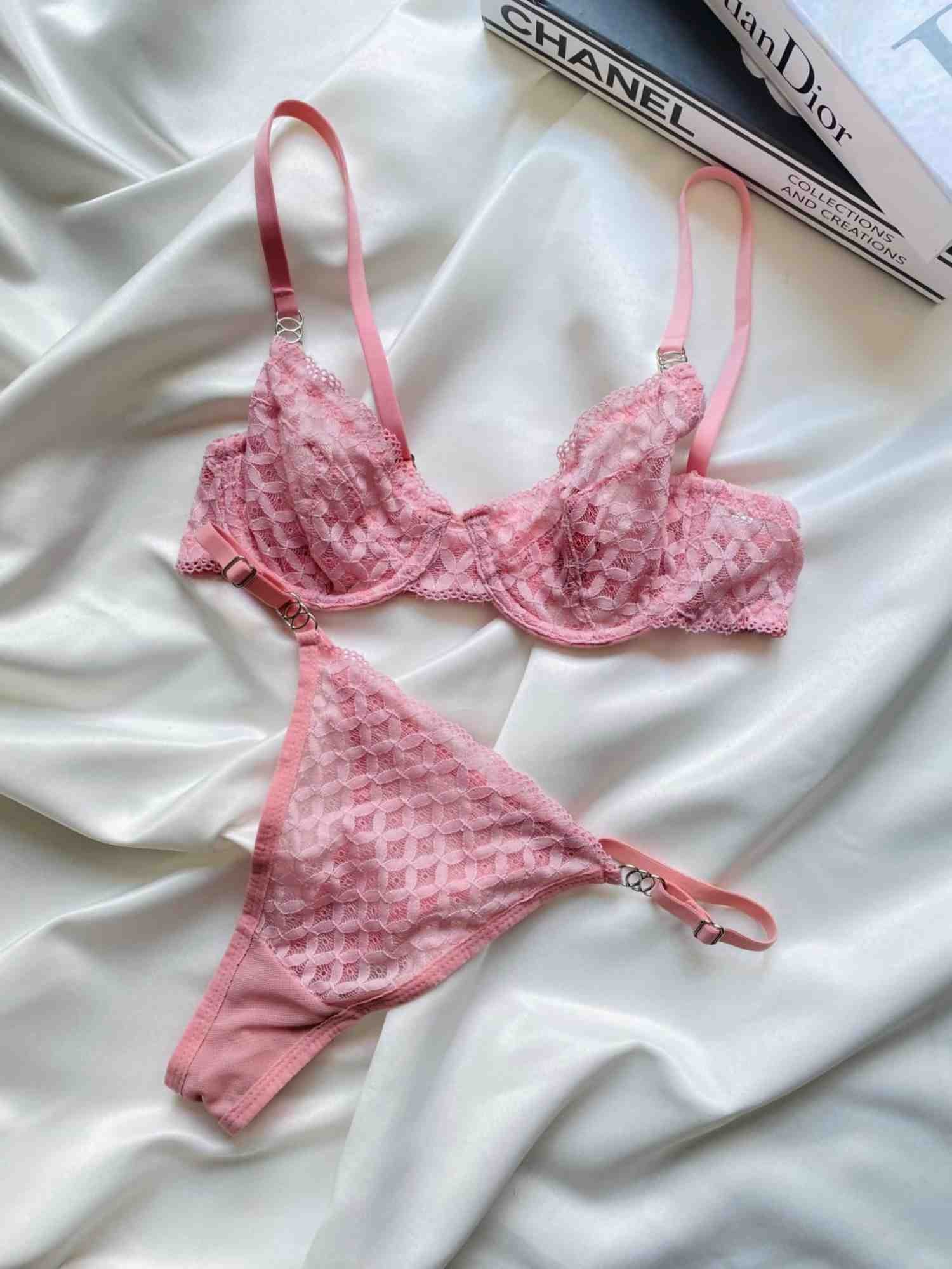 PEMBE RENK DANTELLİ BRA SET