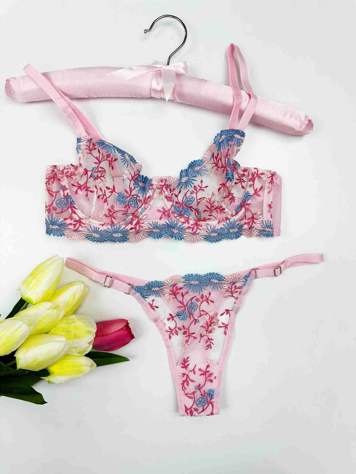 MAVİ PEMBE PAPATYA BRA SET