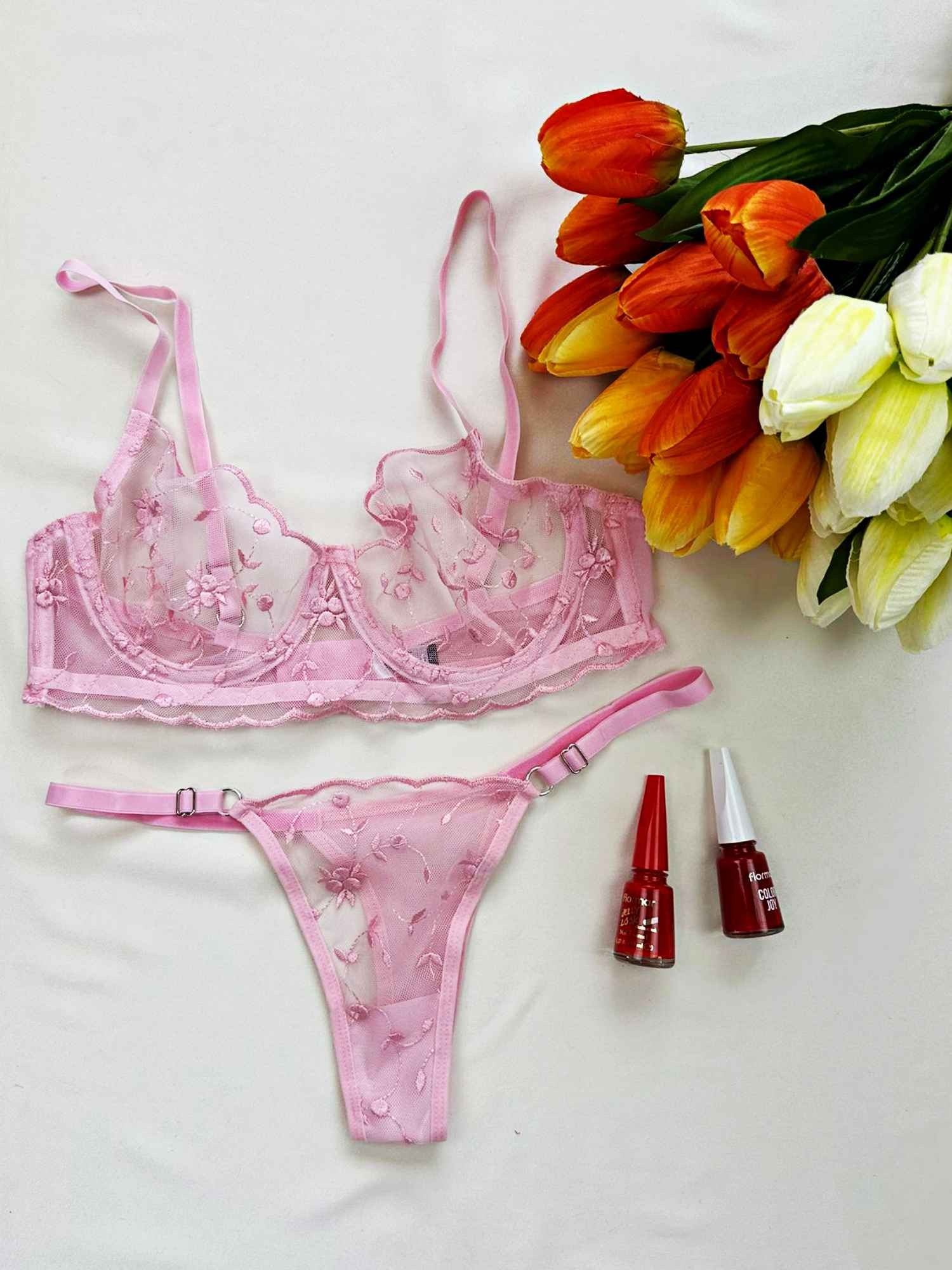 TOZ PEMBE BRA SET