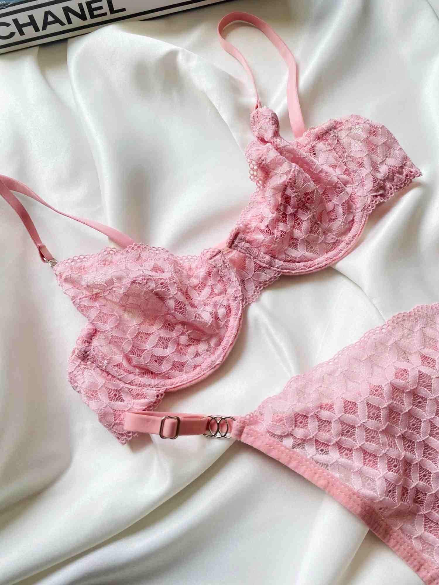 PEMBE RENK DANTELLİ BRA SET