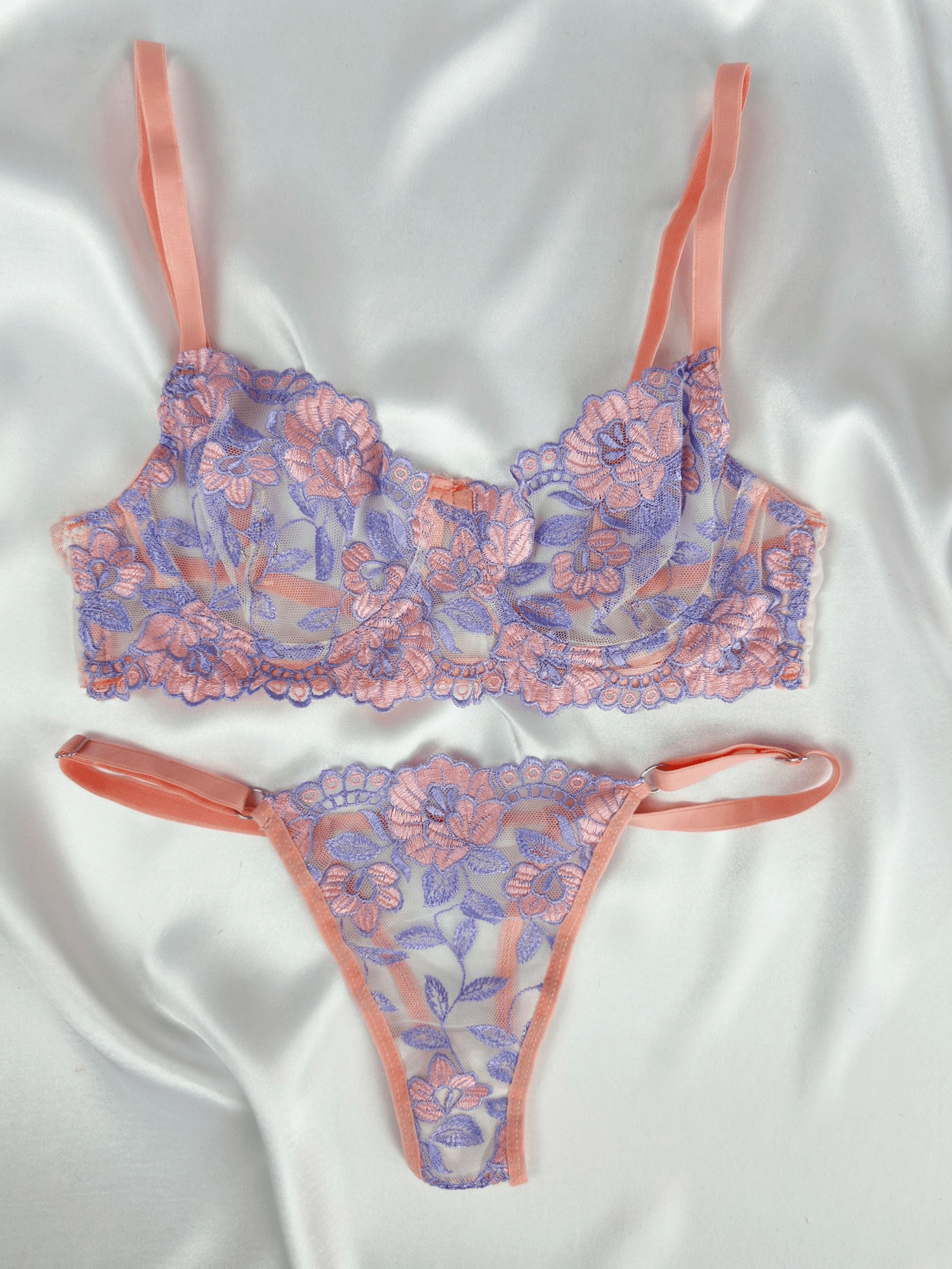 PUDRA LİLA ÇİÇEK BRA SET